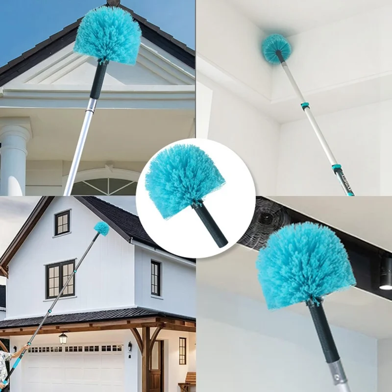 EXTENTOOL 4Pcs Dusting Kit with 3.6m Telescopic Aluminum Alloy Pole Microfiber Chenille Duster Spider Web Brush Glass Squeegee Cleaning Tool for High Ceiling