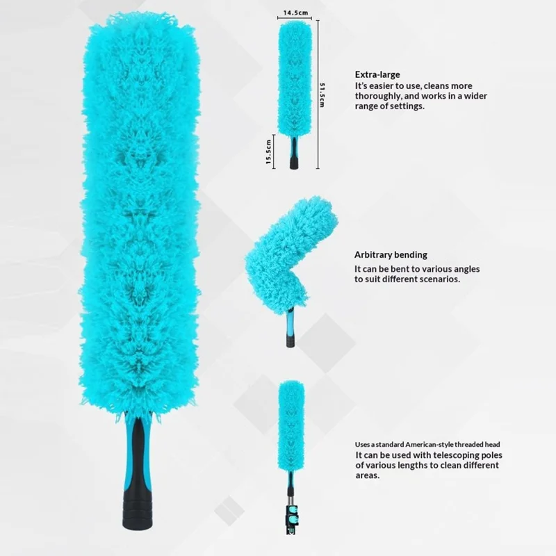 EXTENTOOL 4Pcs Dusting Kit with 3.6m Telescopic Aluminum Alloy Pole Microfiber Chenille Duster Spider Web Brush Glass Squeegee Cleaning Tool for High Ceiling