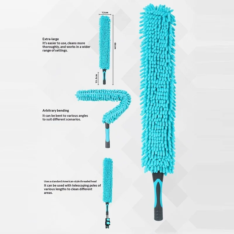EXTENTOOL 4Pcs Dusting Kit with 3.6m Telescopic Aluminum Alloy Pole Microfiber Chenille Duster Spider Web Brush Glass Squeegee Cleaning Tool for High Ceiling