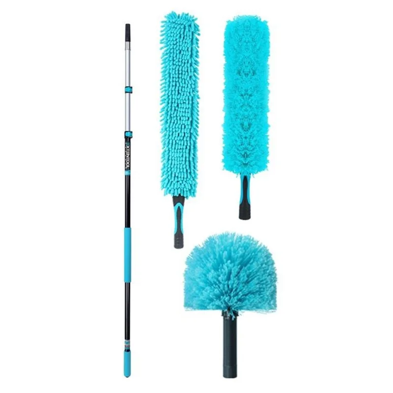 EXTENTOOL 3-teiliges Staubputz-Set mit 3,6 m teleskopierbarem Aluminiumlegierungs-Pflock, Mikrofaser-Chenilleduster, Spinnwebenbürste, Reinigungswerkzeug für hohe Decken
