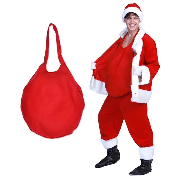 Costume Babbo Natale Imbottito Finto Pancione Xmas Outfit Accessorio - Rosso