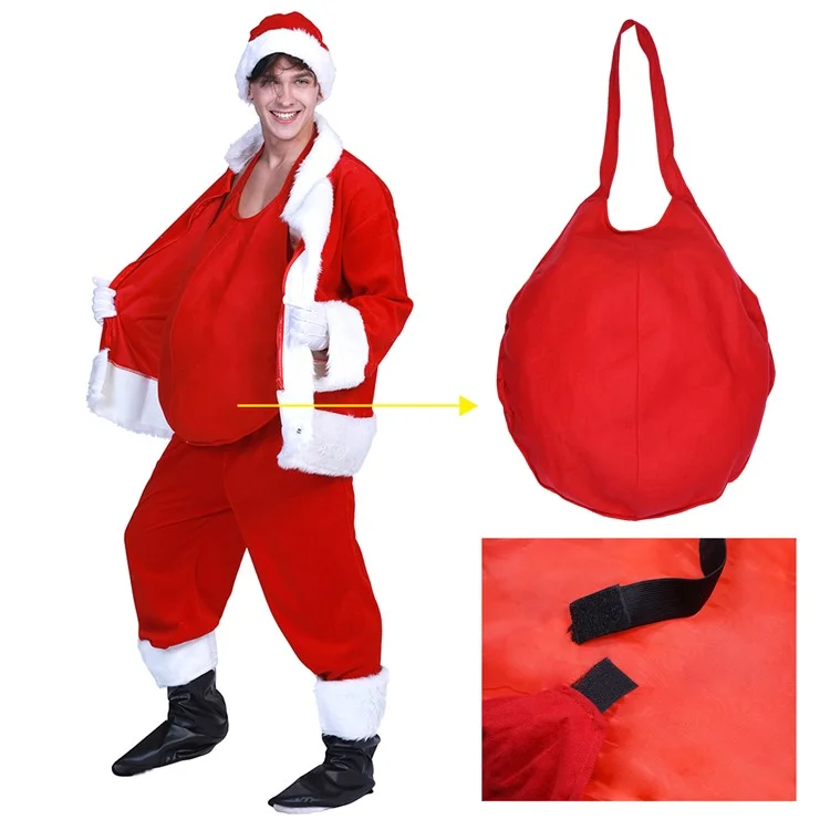 Costume Babbo Natale Imbottito Finto Pancione Xmas Outfit Accessorio - Rosso