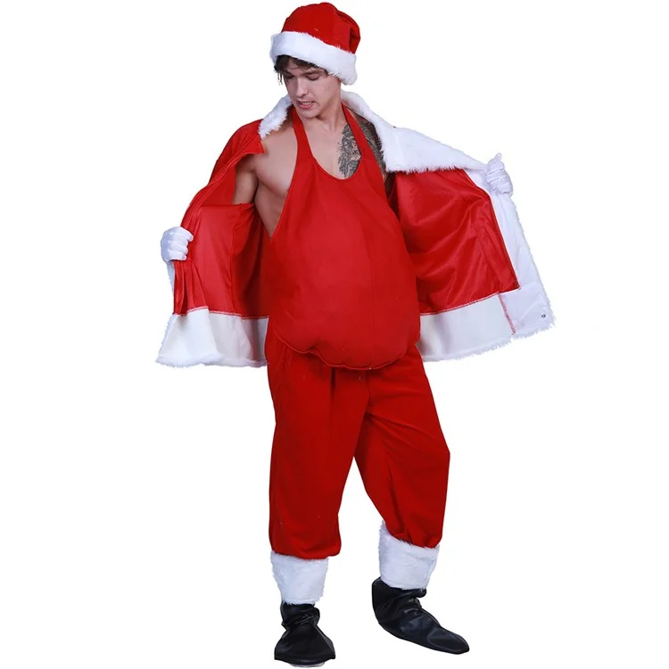 Costume Babbo Natale Imbottito Finto Pancione Xmas Outfit Accessorio - Rosso