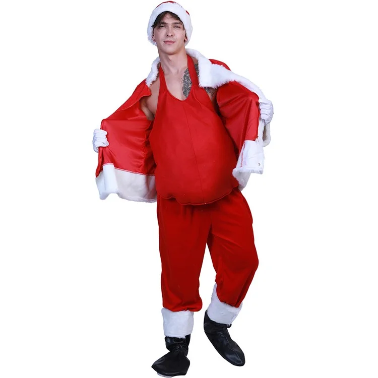 Costume Babbo Natale Imbottito Finto Pancione Xmas Outfit Accessorio - Rosso