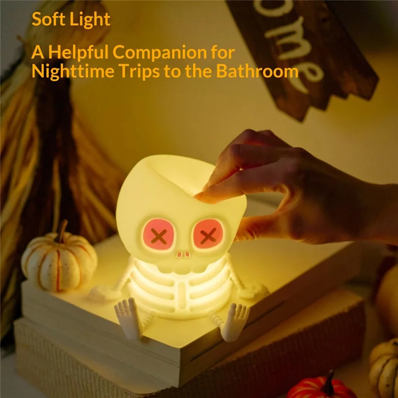 Halloween Skeleton Tap Light Silicone LED Night Light 1200mAh USB Rechargeable for Bedroom