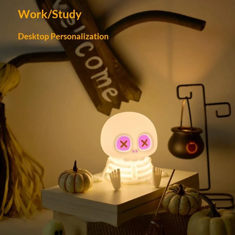 Halloween Skeleton LED Night Light Touch Control 7-Color RGB 1200mAh USB Rechargeable Silicone Lamp