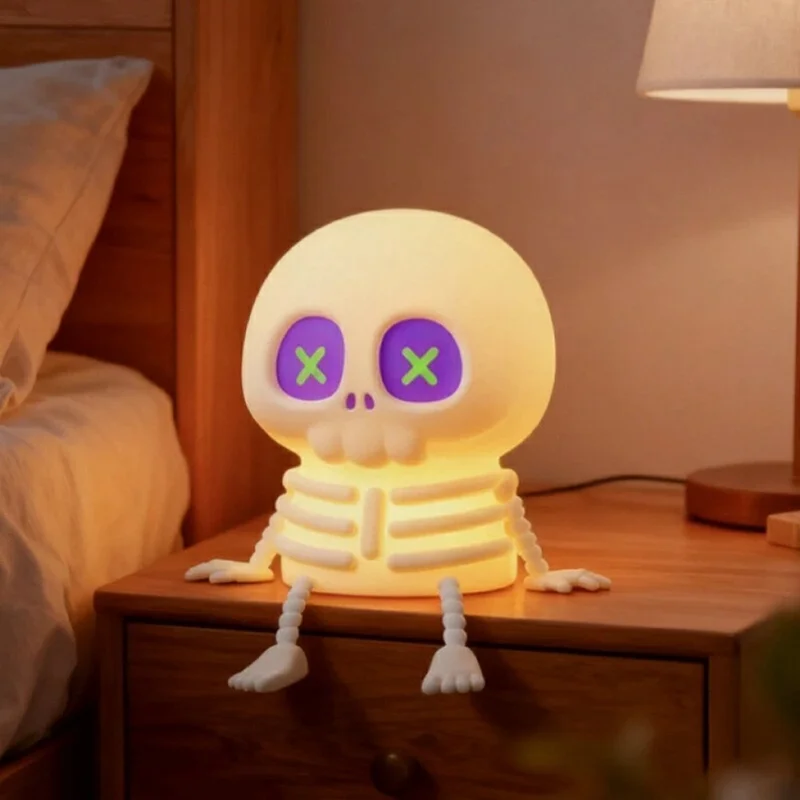 Halloween Skeleton LED Night Light Touch Control 7-Color RGB 1200mAh USB Rechargeable Silicone Lamp