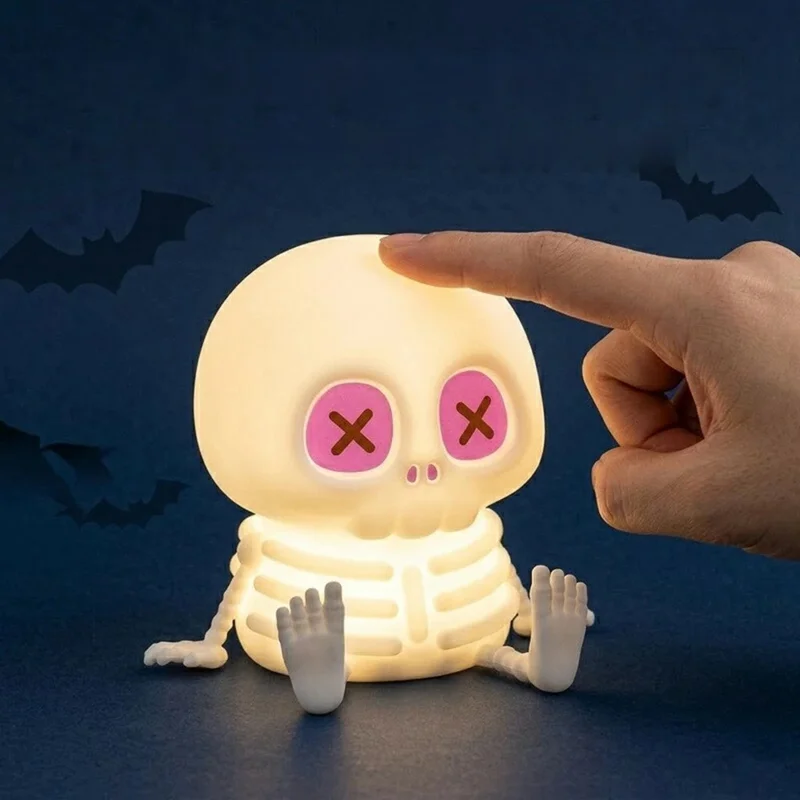 Halloween Skeleton LED Night Light Touch Control 7-Color RGB 1200mAh USB Rechargeable Silicone Lamp