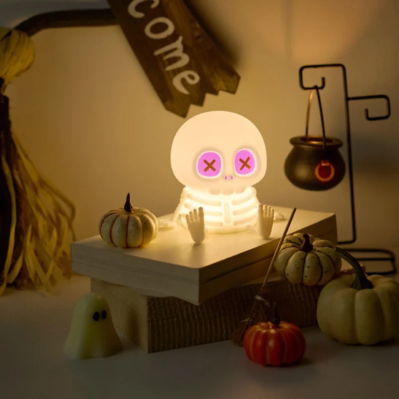 Halloween Skeleton LED Night Light Touch Control 7-Color RGB 1200mAh USB Rechargeable Silicone Lamp
