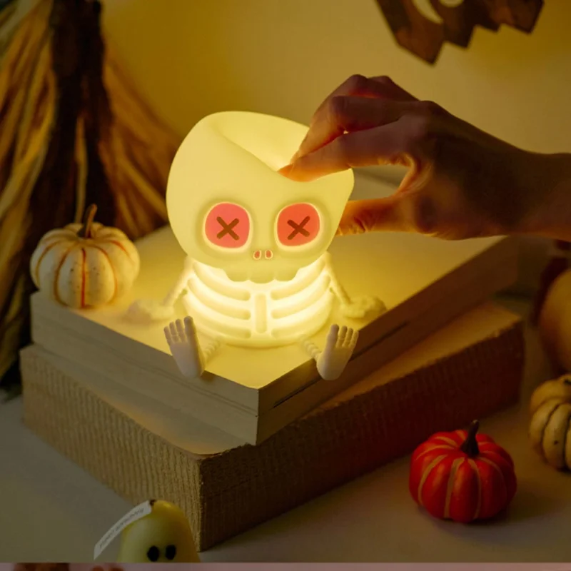 Halloween Skeleton LED Night Light Touch Control 7-Color RGB 1200mAh USB Rechargeable Silicone Lamp