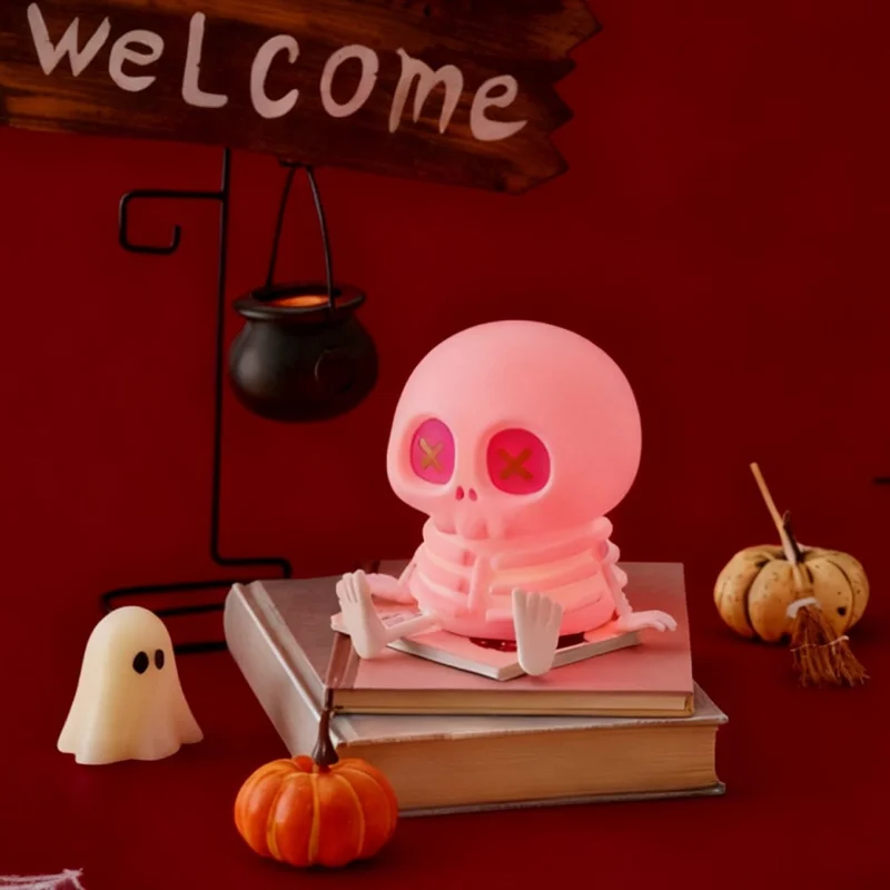 Halloween Skeleton LED Night Light Touch Control 7-Color RGB 1200mAh USB Rechargeable Silicone Lamp