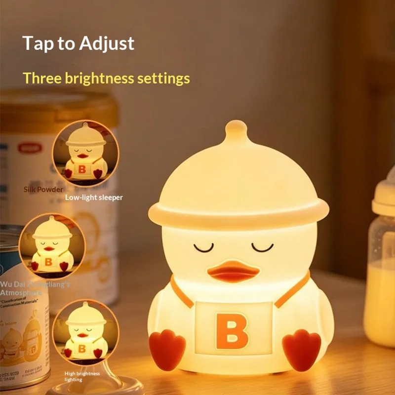 Duck Shape Silicone Night Light 2000mAh USB Rechargeable 3-Level Brightness Touch Control for Kids Room