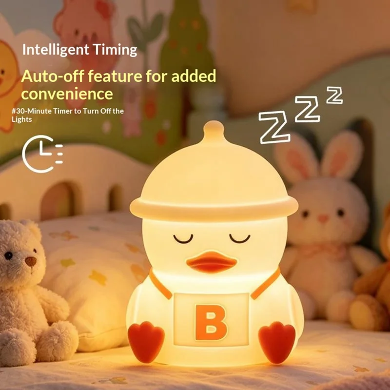 Duck Shape Silicone Night Light 2000mAh USB Rechargeable 3-Level Brightness Touch Control for Kids Room