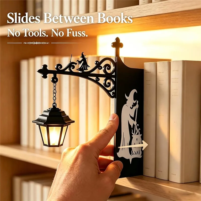 Vintage Iron Bookend Lantern Bookshelf Decor LED Warm Light Battery Powered for Reading Corner - Lantern
