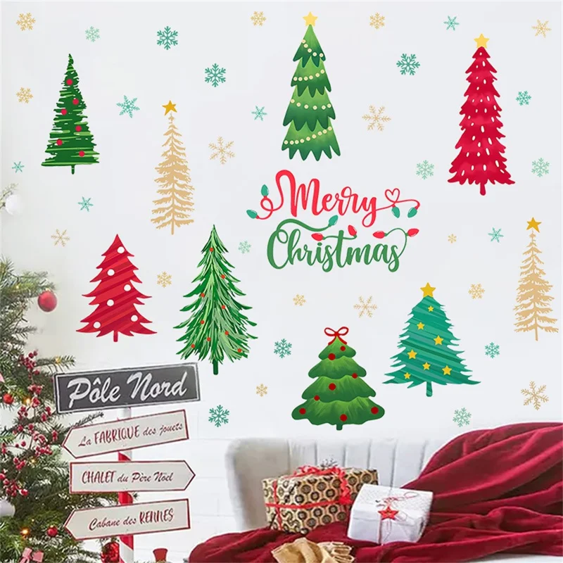 2 Sheets Christmas Tree Wall Sticker PVC Self-Adhesive Removable Decals for Living Room Bedroom Holiday Decor
