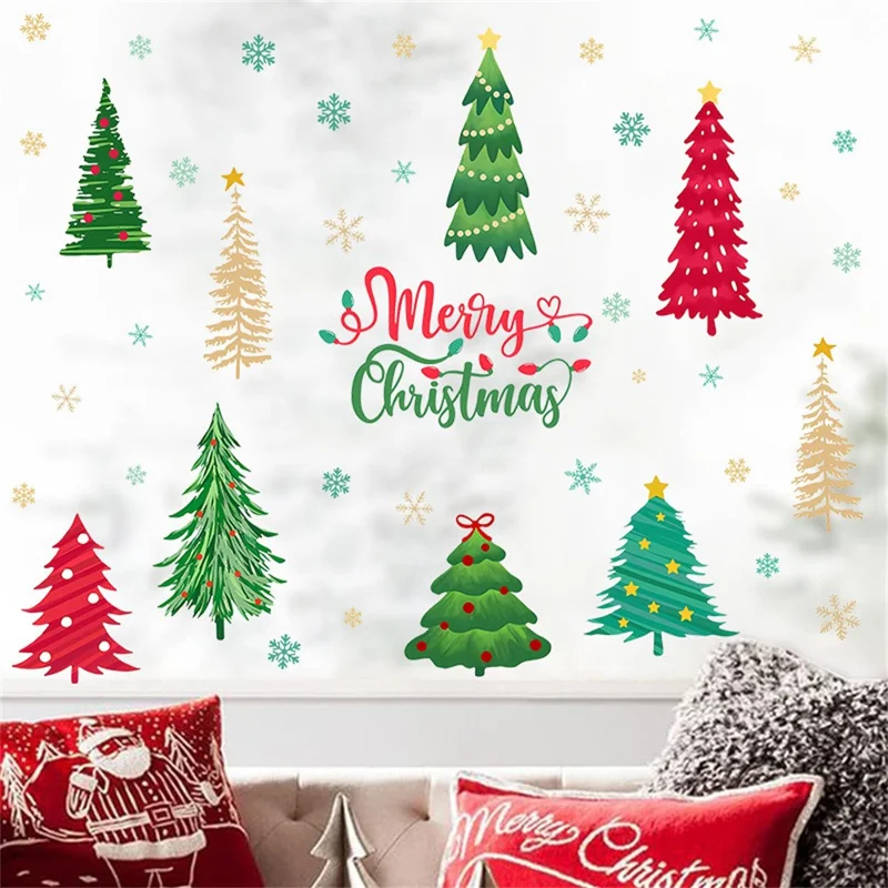 2 Sheets Christmas Tree Wall Sticker PVC Self-Adhesive Removable Decals for Living Room Bedroom Holiday Decor
