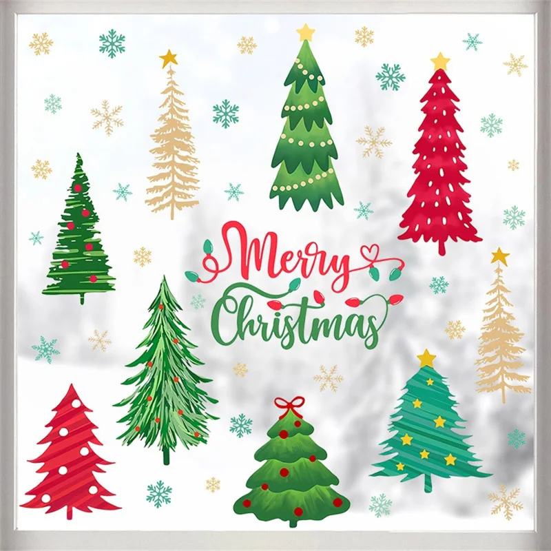 2 Sheets Christmas Tree Wall Sticker PVC Self-Adhesive Removable Decals for Living Room Bedroom Holiday Decor