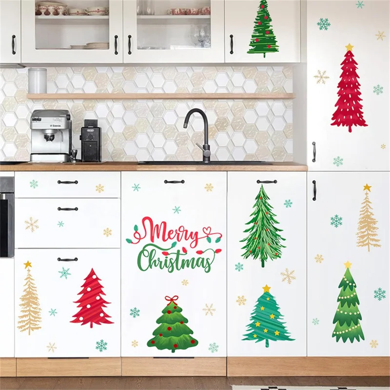 2 Sheets Christmas Tree Wall Sticker PVC Self-Adhesive Removable Decals for Living Room Bedroom Holiday Decor