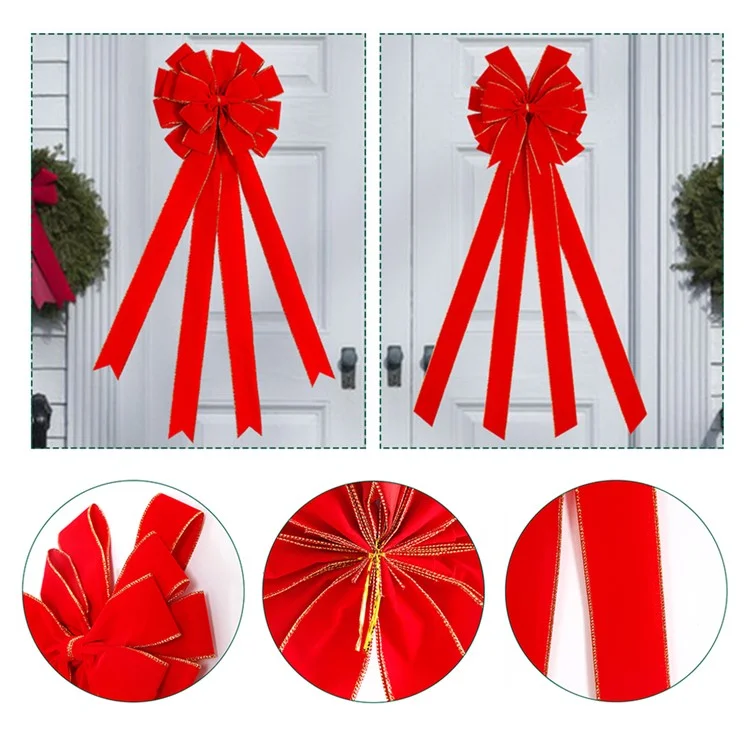 Navidad Floking Red Bow Door Decoration Xmas Tree Bownot Hanging Ornament - Redondo