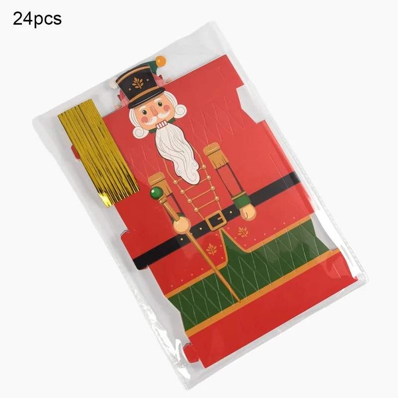 24Pcs Christmas Cartoon Cracker Boxes Nutcracker Snowman Foldable Cardboard Gift Packaging for Holiday Table