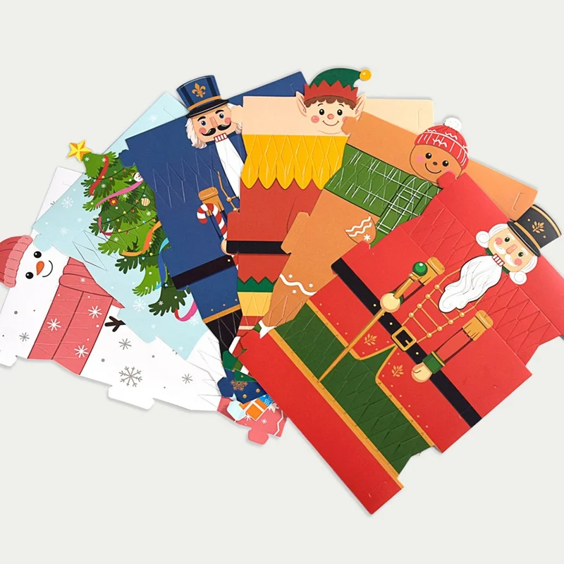 24Pcs Christmas Cartoon Cracker Boxes Nutcracker Snowman Foldable Cardboard Gift Packaging for Holiday Table