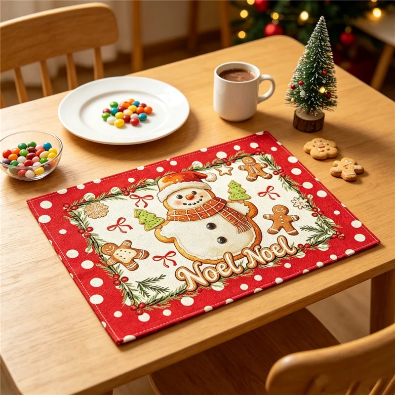 4Pcs Christmas Pattern Printing Linen Blend Placemats Machine Washable Table Mats for Holiday Dining Table Decor - Style 1