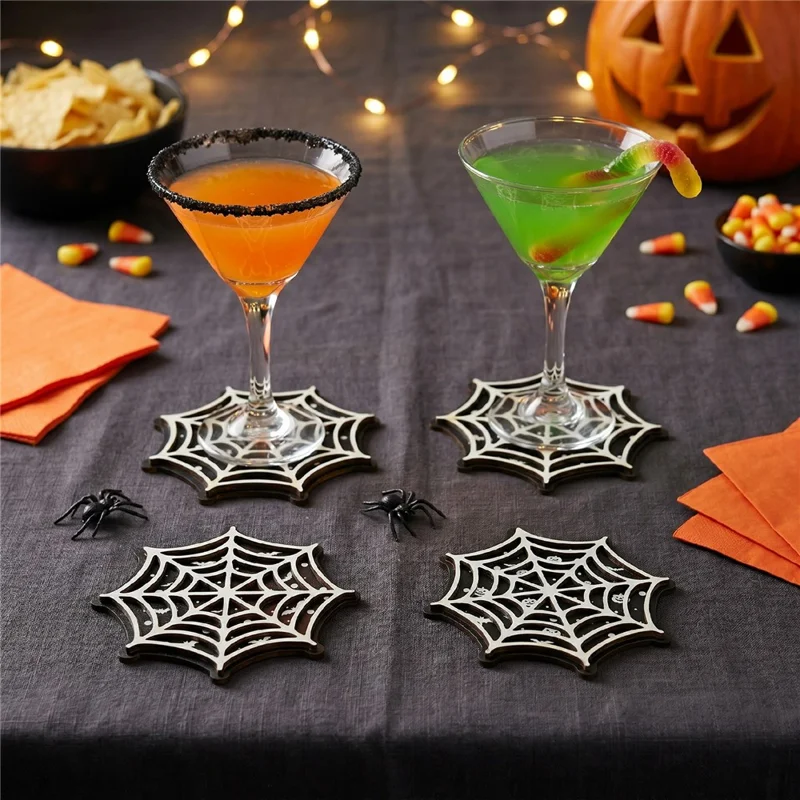 4Pcs 10.5cm Spiderweb Coasters 3D Layered MDF Heat Resistant Non-Slip Drink Coasters for Table Decor - SCN367