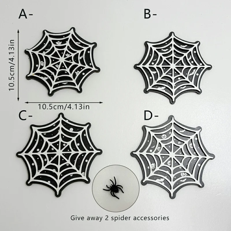 4Pcs 10.5cm Spiderweb Coasters 3D Layered MDF Heat Resistant Non-Slip Drink Coasters for Table Decor - SCN367
