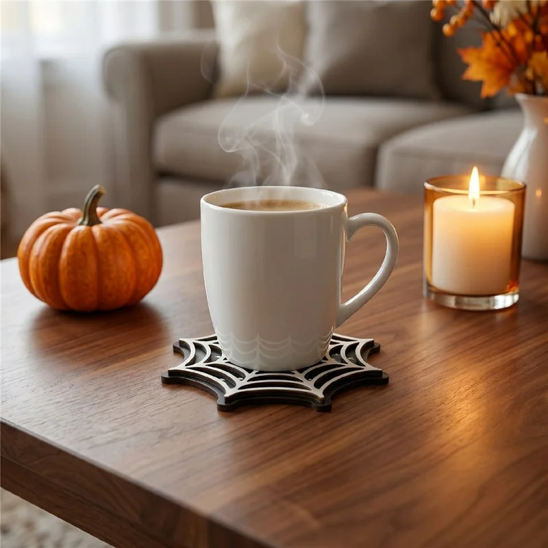 4Pcs 10.5cm Spiderweb Coasters 3D Layered MDF Heat Resistant Non-Slip Drink Coasters for Table Decor - SCN367