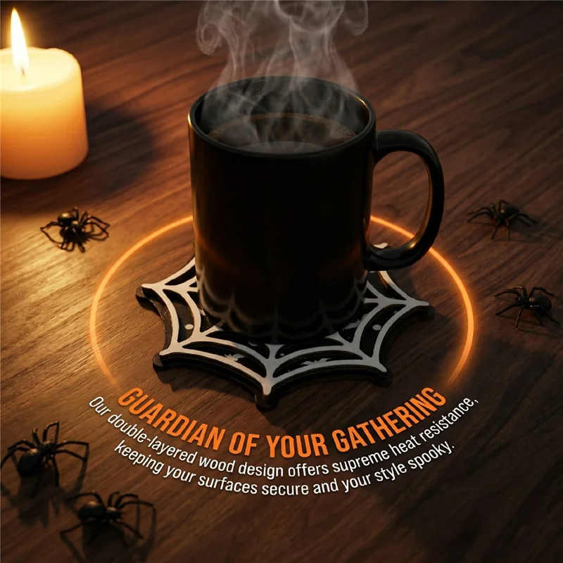 4Pcs 10.5cm Spiderweb Coasters 3D Layered MDF Heat Resistant Non-Slip Drink Coasters for Table Decor - SCN367