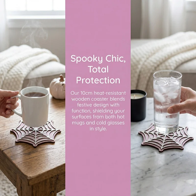 4Pcs 10.5cm Spiderweb Coasters 3D Layered MDF Heat Resistant Non-Slip Drink Coasters for Table Decor - SCN367
