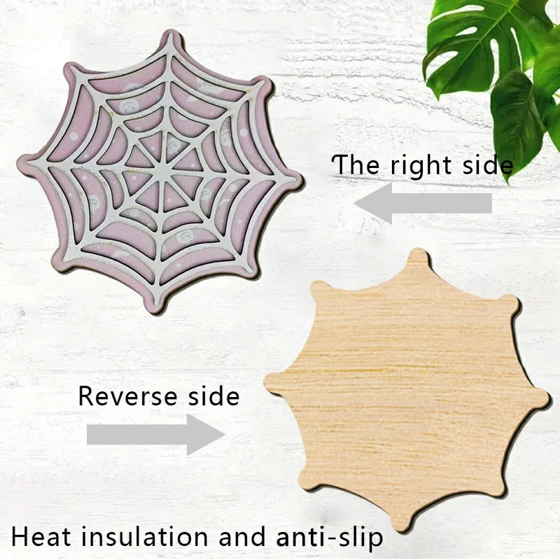 4Pcs 10.5cm Spiderweb Coasters 3D Layered MDF Heat Resistant Non-Slip Drink Coasters for Table Decor - SCN367