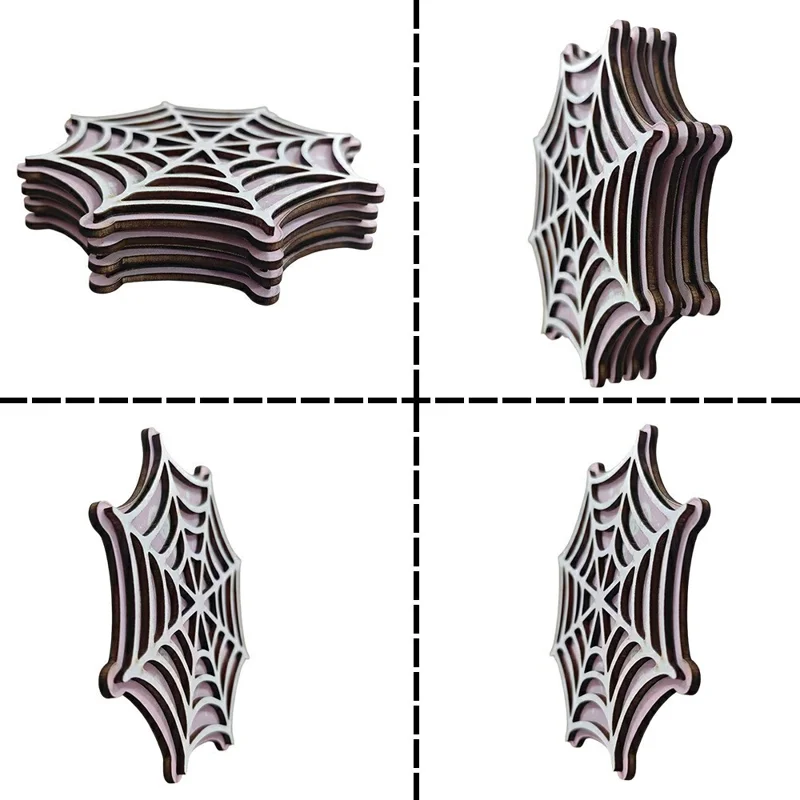 4Pcs 10.5cm Spiderweb Coasters 3D Layered MDF Heat Resistant Non-Slip Drink Coasters for Table Decor - SCN367
