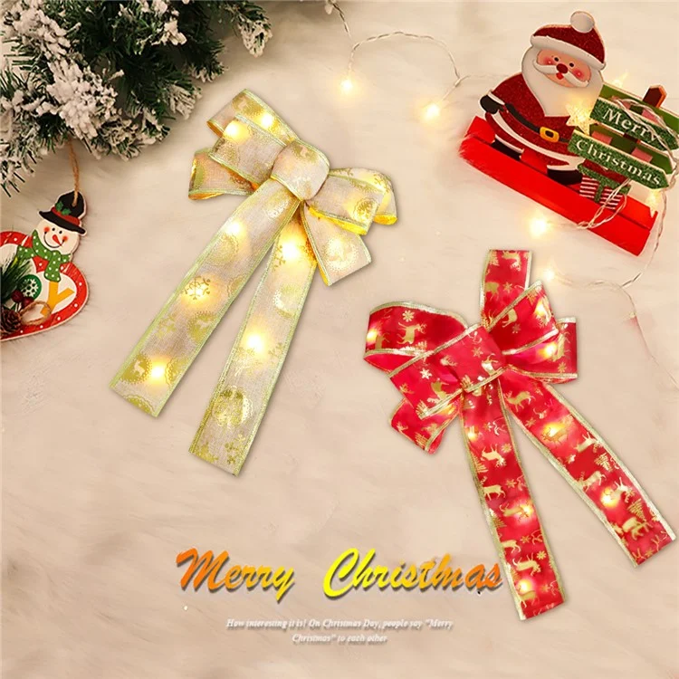 Grande Laço de Natal Iluminado Xmas LED Luzes Quentes Artesanato Laço para Árvore de Natal, Aniversário, Feriado Indoor Outdoor - Estilo E