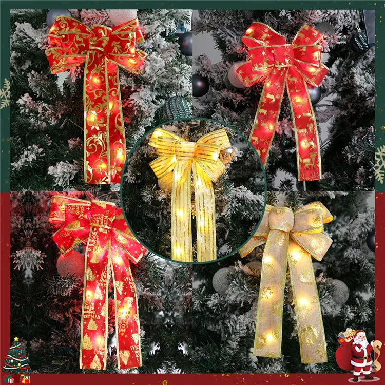 Grande Laço de Natal Iluminado Xmas LED Luzes Quentes Artesanato Laço para Árvore de Natal, Aniversário, Feriado Indoor Outdoor - Estilo E