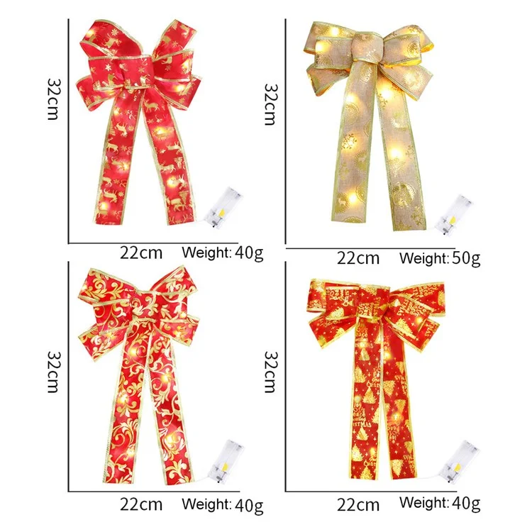 Grande Laço de Natal Iluminado Xmas LED Luzes Quentes Artesanato Laço para Árvore de Natal, Aniversário, Feriado Indoor Outdoor - Estilo E