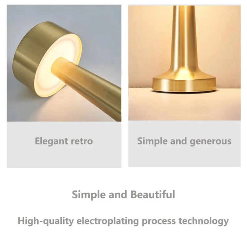 20cm Rechargeable LED Table Lamp 2W Type-C Touch Dimmable Ambient Light for Restaurant Bar Bedroom - Copper