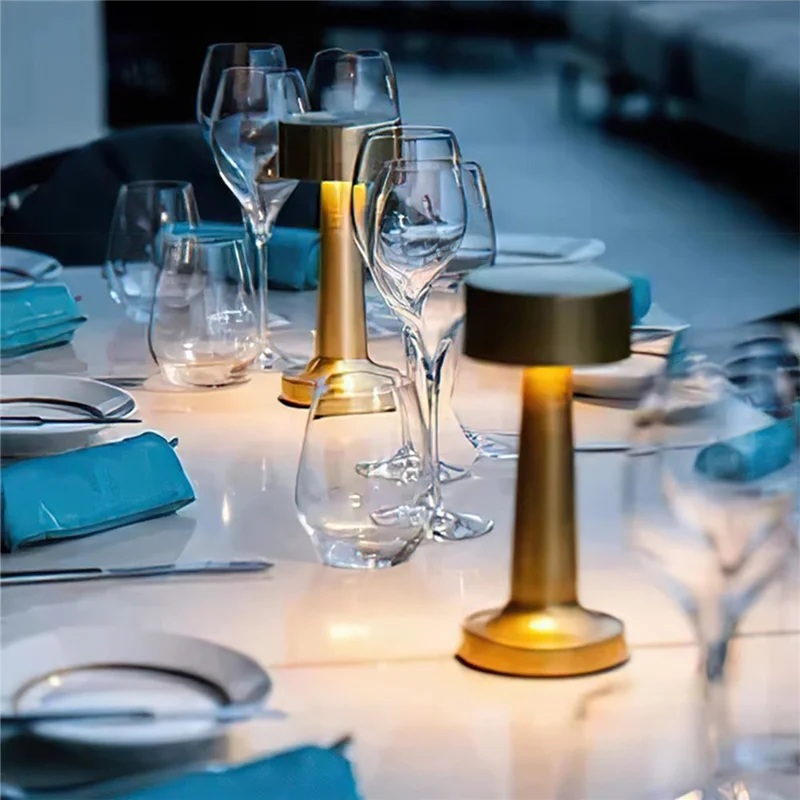 20cm Rechargeable LED Table Lamp 2W Type-C Touch Dimmable Ambient Light for Restaurant Bar Bedroom - Copper