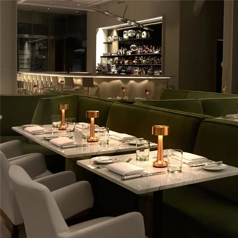 20cm Rechargeable LED Table Lamp 2W Type-C Touch Dimmable Ambient Light for Restaurant Bar Bedroom - Copper