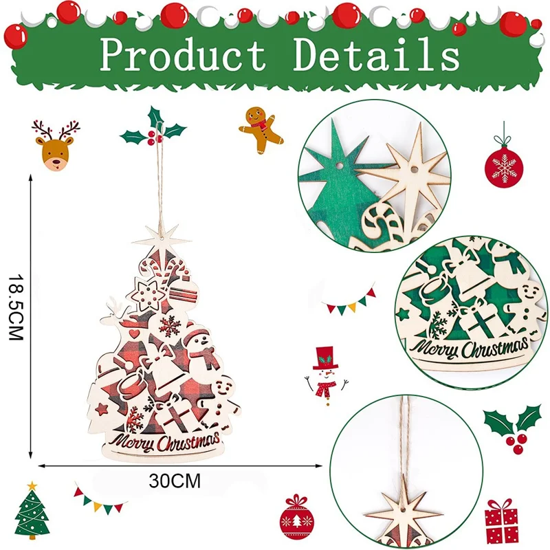 Wooden Christmas Tree Pendant Xmas Tree Hanging Ornament for Window Door Wall Decor - Grey