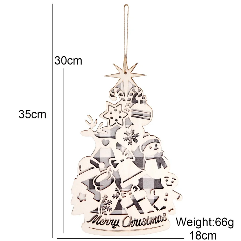 Wooden Christmas Tree Pendant Xmas Tree Hanging Ornament for Window Door Wall Decor - Grey
