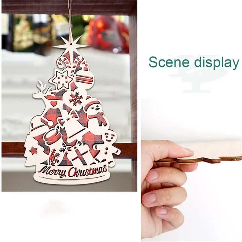 Wooden Christmas Tree Pendant Xmas Tree Hanging Ornament for Window Door Wall Decor - Grey