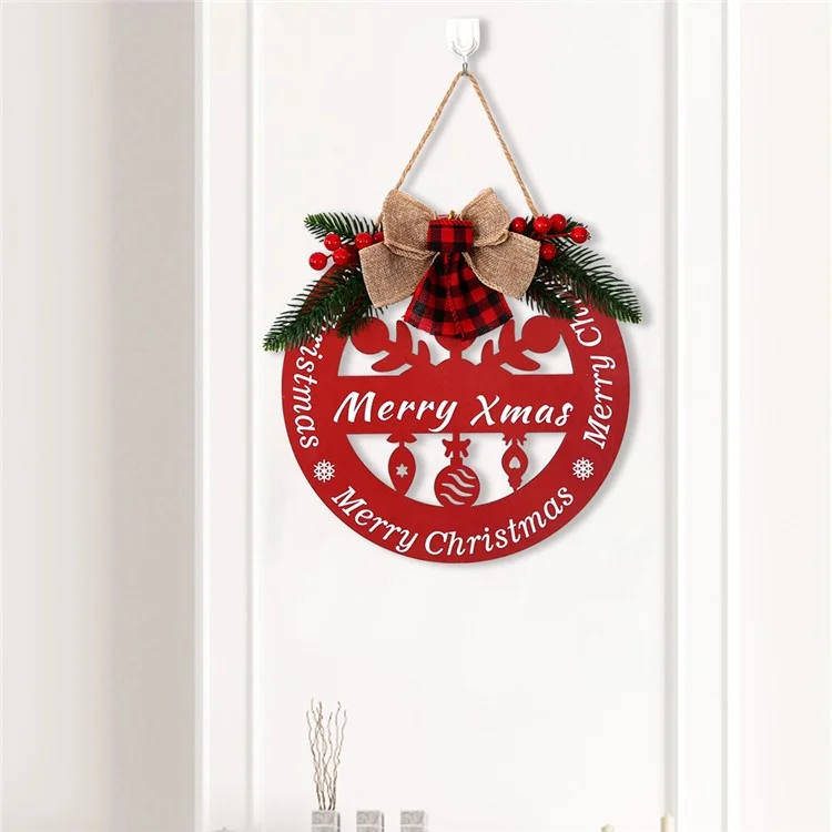Placa de Boas-vindas de Natal Merry Hollow-out Wooden Front Door Sign Decor Hanging Signs for Home Wall Porch - Estilo de Letra
