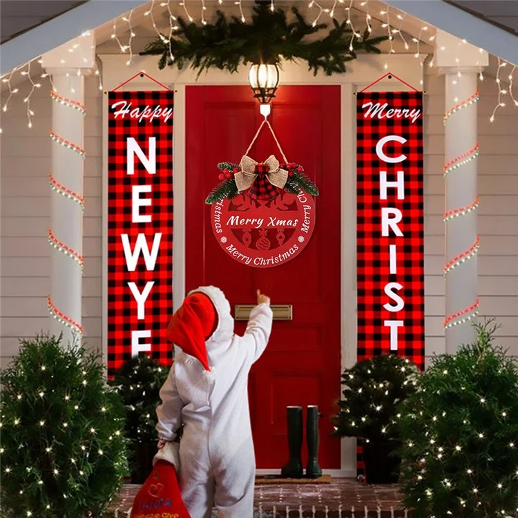Placa de Boas-vindas de Natal Merry Hollow-out Wooden Front Door Sign Decor Hanging Signs for Home Wall Porch - Estilo de Letra