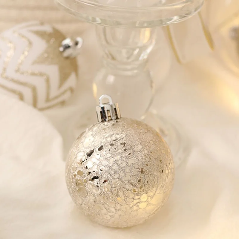 16Pcs / Set Winter Christmas Ball Ornaments Xmas Tree Plastic Hanging Decorations - Champagne Gold+White