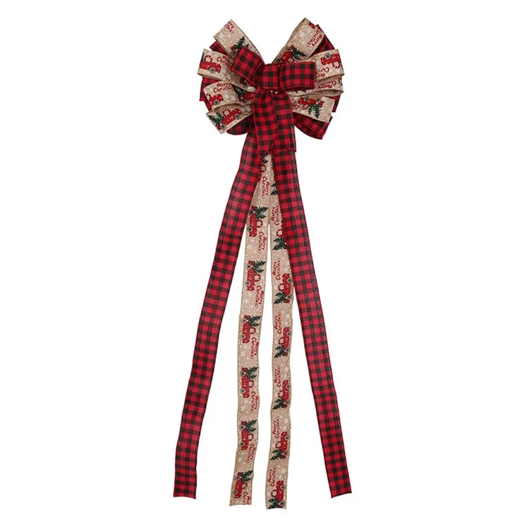 Christmas Large Bow Red Khaki Plaid Linen Bowknot Xmas Tree Topper Ornament Party Decor