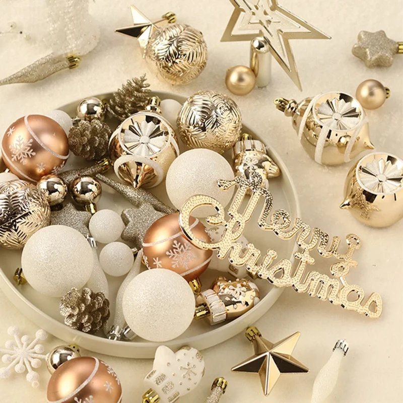 70pcs / Set Plastic Christmas Ball Star Ornamente Für Weihnachten, Heimparty, Festival, Hochzeitsfeier - Champagner Gold