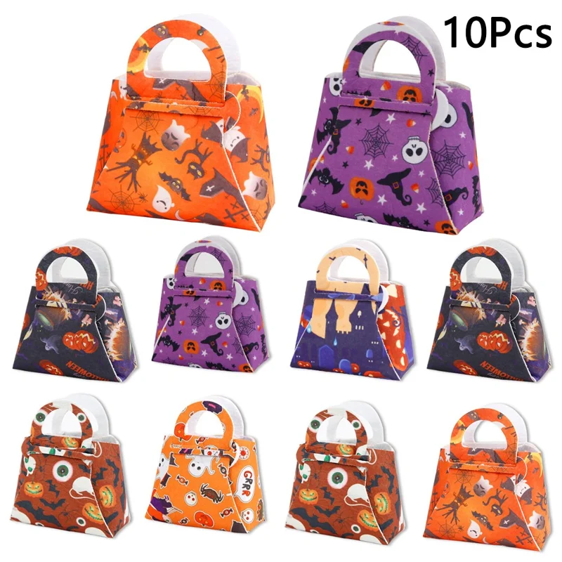 10PCS Kids Halloween Gift Tote Bags Candy Treat Bags Felt Party Supplies Organizer (Mixed Colors)