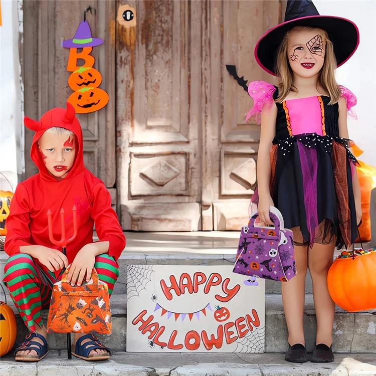 10 Sacos de Presente de Halloween para Crianças Sacos de Doces Sacos de Festa em Feltro Organizador (Cores Mistas) 
