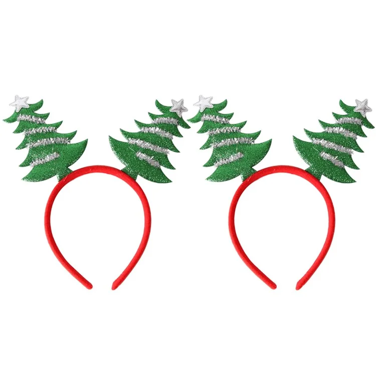 2Pcs Christmas Headbands for Children Deer Hairband Xmas Tree Hair Hoops Headpiece Accessories - Green Tree